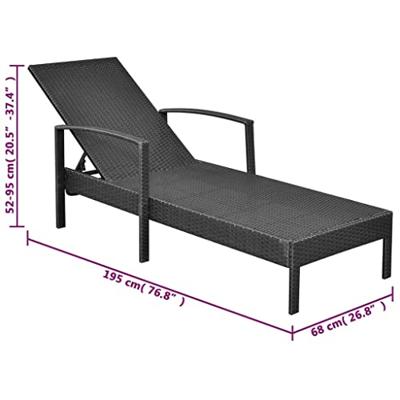 Ligbed met kussen poly rattan zwart
