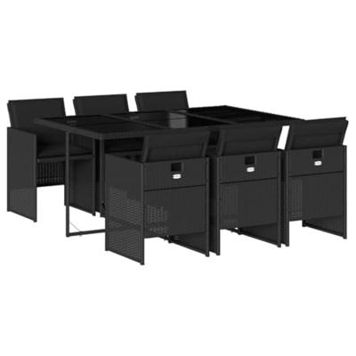 7-delige Tuinset met kussens poly rattan zwart - thumbnail