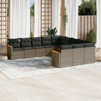 11-delige Loungeset met kussens poly rattan grijs - thumbnail