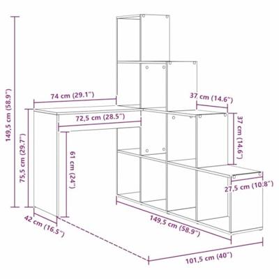 Hoekbureau met plank Wit 101,5 x 149,5 x 149,5 cm Bewerkt hout