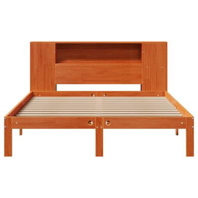 Bed met boekenkast zonder matras grenenhout wasbruin 135x190 cm
