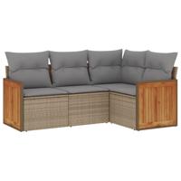 4-delige Loungeset met kussens poly rattan beige - thumbnail
