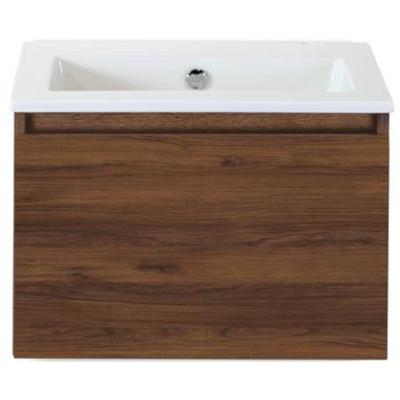 Frozen Badmeubelset 60 cm - Greeplijst in Kleur - Walnoot - Keramische Wastafel Wit Zonder Kraangat