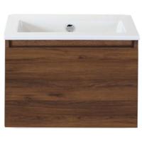 Frozen Badmeubelset 60 cm - Greeplijst in Kleur - Walnoot - Keramische Wastafel Wit Zonder Kraangat - thumbnail