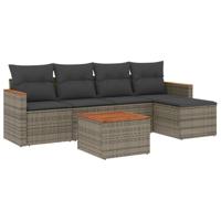 6-delige Loungeset met kussens poly rattan grijs - thumbnail