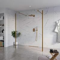 Fortifura Galeria Vrijstaande Inloopdouche - 160x200cm - Helder - antikalk - 8mm veiligheidsglas - 2 zijwanden 40cm - wandsteunen en hoekprofielen - Geborsteld koper PVD (Koper) SW927772 2x/SW797918/SW797911 2x/SW876703 2x - thumbnail