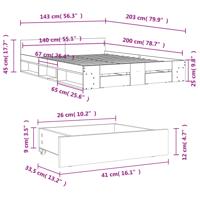 Bedframe met lades bewerkt hout wit 140x200 cm - thumbnail