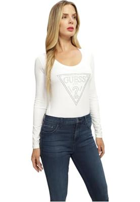 Guess Shiny Triangle T-Shirt Dames Wit - Maat L - Kleur: Wit | Soccerfanshop