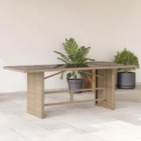 Tuintafel met glazen blad 190x80x74 cm poly rattan beige - thumbnail