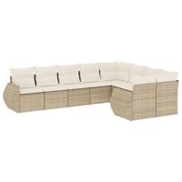 9-delige Loungeset met kussens poly rattan beige - thumbnail