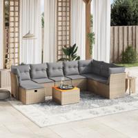 9-delige Loungeset met kussens poly rattan gemengd beige - thumbnail