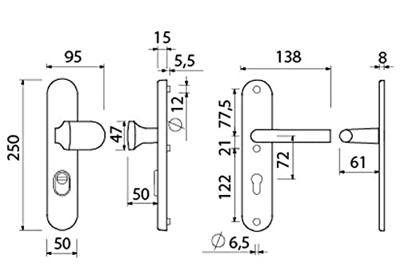 AMI Veiligheidsbeslag 250/50/15 Kt 72 Knop 145 Deurkruk 369 Profielcilinder 72 F1 Deurdikte 38/42 Mm - 656331