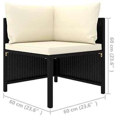 Hoekbank sectioneel met kussens poly rattan zwart