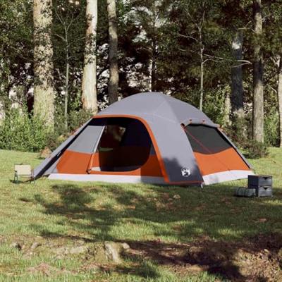 Koepeltent 6-persoons waterdicht grijs en oranje Koepeltent 6-persoons waterdicht grijs en oranje
