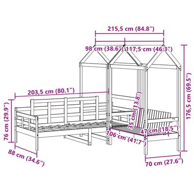 Kinderbed met huisje en bankje massief grenenhout wit 80x200 cm