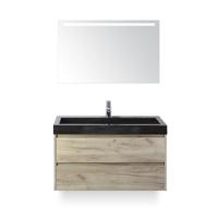 Dante Badmeubelset 100 cm - Craft Oak - Wastafel Hardsteen Wit Lucca - met Sence Spiegel - thumbnail