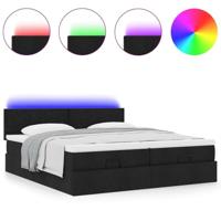 Ottoman bed met matrassen en LED's 200x200cm stof zwart - thumbnail