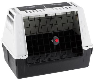 Ferplast ATLAR CAR 100, transportmand voor in de auto, incl. ventilatieroosters, Opbergvakken, Inclusief afvoerpad, 100 x 60 x H 66 cm Grijs