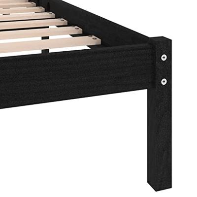Bedframe massief hout zwart 135x190 cm - thumbnail