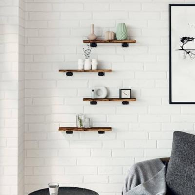 Wandschappen 4 st 40x10x1,5 cm bewerkt hout gerookt eikenkleur - thumbnail