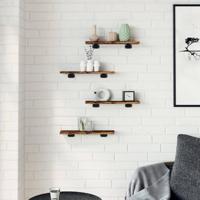 Wandschappen 4 st 40x10x1,5 cm bewerkt hout gerookt eikenkleur - thumbnail