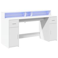 Bureau met LED-verlichting 160x55x91 cm bewerkt hout wit - thumbnail