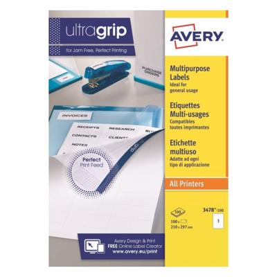 Etiket avery 3478 210x297mm a4 wit 100st