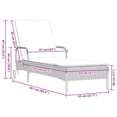 Ligstoelen 2 st met kussen poly rattan lichtgrijs