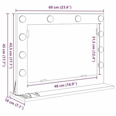 VidaXL Schmink spiegel rechthoekig zwart eiken 60 x 45 x 18 cm