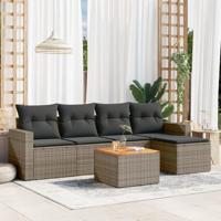 6-delige Loungeset met kussens poly rattan grijs - thumbnail