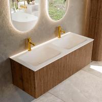 Mondiaz KURVE 120 cm Onderkast Greeploos 1 Lade Zonder Deuren Walnut, Wastafel Solid Surface Dubbel Talc 2 Kraangaten Zonder Spiegel (KRVCLO1201L0D2KD-Wal/Tal) - thumbnail