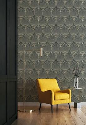 Dutch Wallcoverings Asperia - Nile Palm - Zwart/Goud