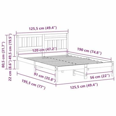 Bedframe met hoofdeinde Wit 120 x 190 cm Massief grenenhout