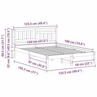 Bedframe met hoofdeinde Wit 120 x 190 cm Massief grenenhout - thumbnail
