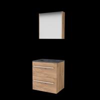 Basic-Line Comfort 46 Badkamermeubelset - 60 x 46 cm - Met Grepen - 2 Lades - Hardstenen Wastafel - Zonder Kraangat - Spiegelkast - Whisky Oak - thumbnail