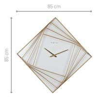 NeXtime NE-3268 Turning Square Wandklok Groot 85 cm Goud/Wit/Metaal - thumbnail