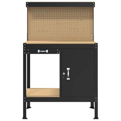 Werkbank met lade Zwart 90 x 49 x 141 cm Bewerkt hout en metaal