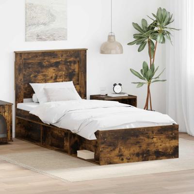 Bedframe met lade Gerookt eiken 75 x 190 cm Massief grenenhout