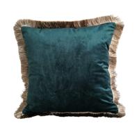 Fluwelen Sierkussen Petrol met Goudkleurig Franjes (45 x 45 cm) - thumbnail