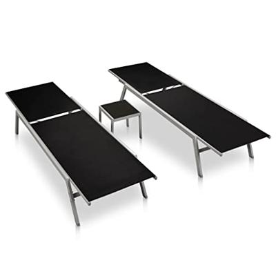 Ligbedden 2 st met tafel staal en textileen zwart - thumbnail