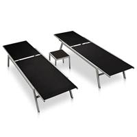 Ligbedden 2 st met tafel staal en textileen zwart - thumbnail