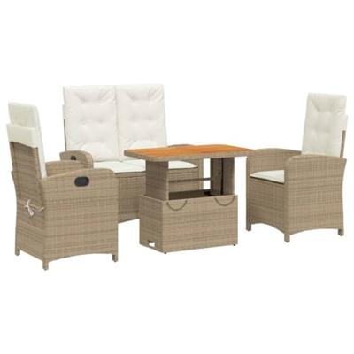 4-delige Tuinset met kussens poly rattan beige
