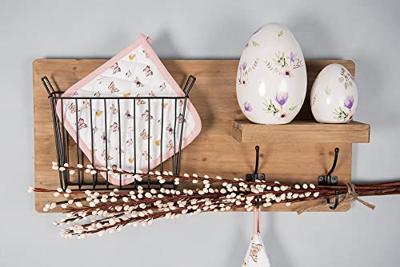 Clayre & Eef Decoratie Beeld Ei Ø 7x10 cm Wit Paars Terracotta Bloemen