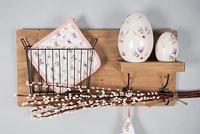 Clayre & Eef Decoratie Beeld Ei Ø 7x10 cm Wit Paars Terracotta Bloemen - thumbnail