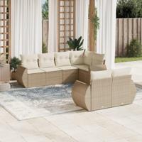 7-delige Loungeset met kussens poly rattan beige - thumbnail