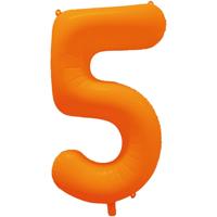 Folieballon Cijfer 5 Neon Oranje (86cm) - thumbnail