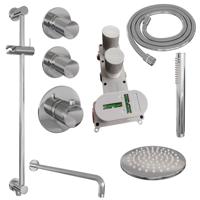 Chrome Carving thermostatische regendouche SET 15 met 20 cm douchekop en gebogen muurarm - incl. staaf handdouche, doucheslang en geïntegreerde glijstang chroom - thumbnail