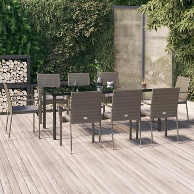 9-delige Tuinset met kussens poly rattan zwart en grijs