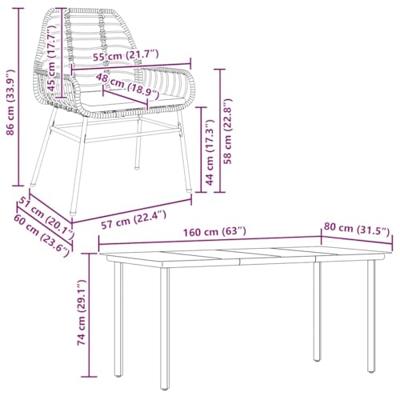 7-delige Tuinset met kussens poly rattan glas zwart