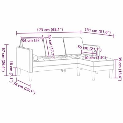 Bank 3-zits L-vormig 160 cm stof taupe